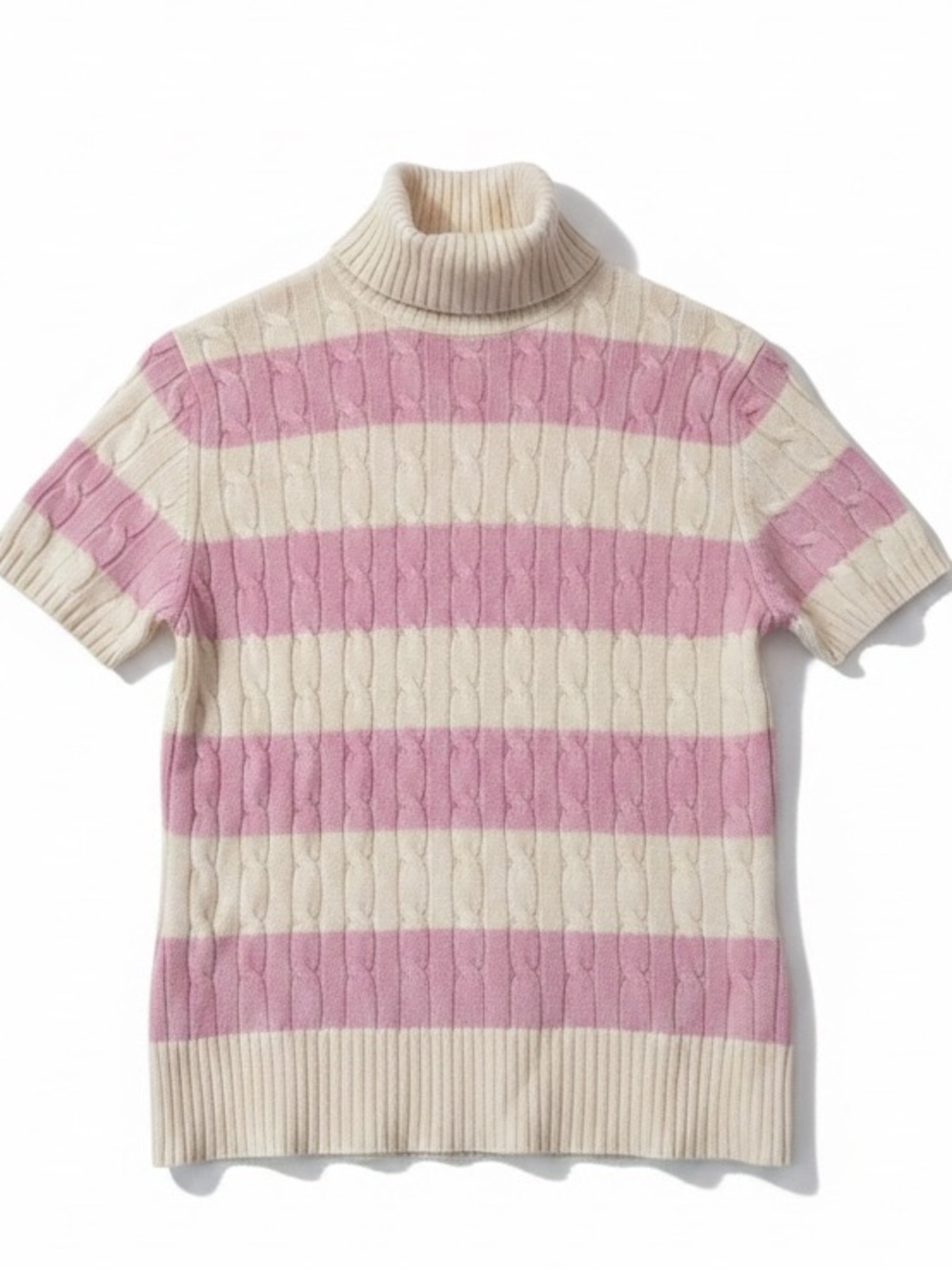 Lord & Taylor Two Ply Cashmere Pink Striped Short Sleeve Sweater